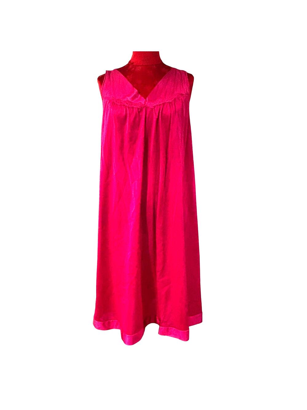 Vintage Vanity Fair silky fushia pink nightie night dress size L lace sleeveless